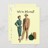 Retro Briefkaart  paar kondigt aan dat we verhuisd (Voorkant / Achterkant)