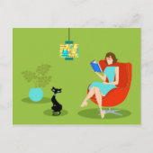 Retro Briefkaart van de Vrouw van de Lezing (Voorkant)