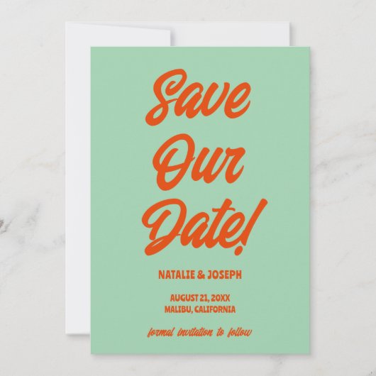 Retro Bright Funky Bold Moderne Unieke Bruiloft Save The Date (Voorkant)