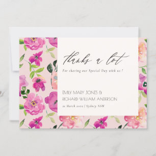 Retro Bright Pink Fun Waterverf Floral Wedding Bedankkaart