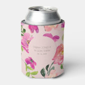 Retro Bright Pink Fun Waterverf Floral Wedding Blikjeskoeler (Blikje Voorkant)