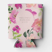 Retro Bright Pink Fun Waterverf Floral Wedding Blikjeskoeler (Voorkant)