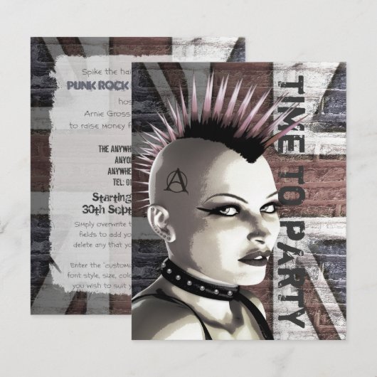 Retro British Punk Fashion Invitations de petite t (Devant / Derrière)