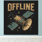 Retro Broken Satellite "OFFLINE" Space Art Canvas Afdruk (Insitu (Houten vloer))