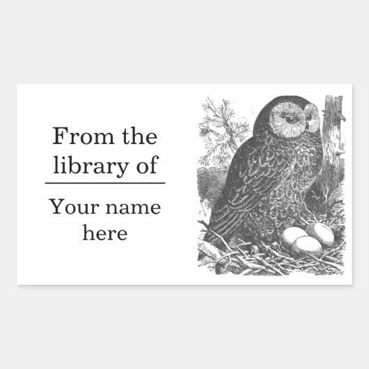 Retro brooding uil tekening bookplate rechthoekige sticker (Voorkant)