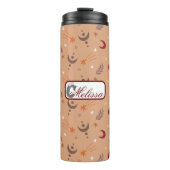 Retro Brown Boho Whimsical Pattern gepersonaliseer Thermosbeker (Voorkant)