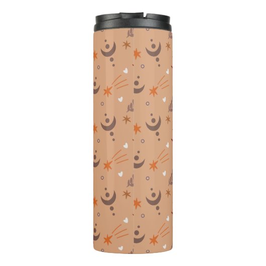 Retro Brown Boho Whimsical Pattern gepersonaliseer Thermosbeker (Achterkant)