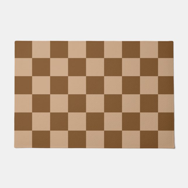 Retro Brown Checkerboard Pattern Deurmat (Voorkant)