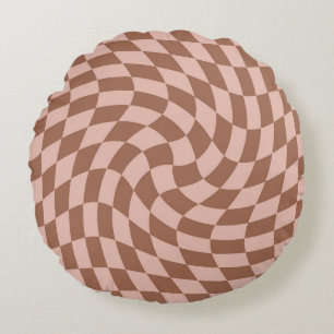 Retro Brown Checksed Checkered Dorm Room Rond Kussen