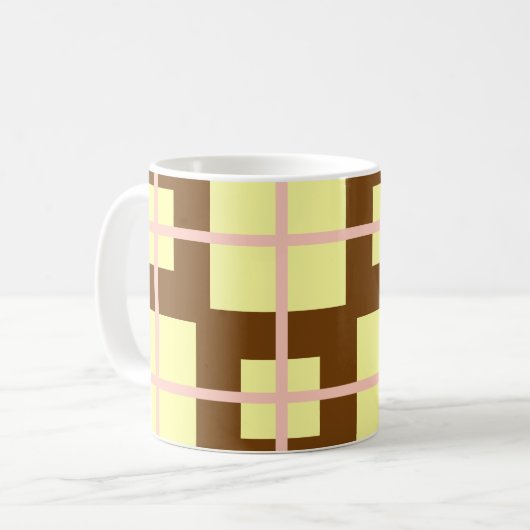 Retro Brown | Cream Checker Pattern Coffee Mug Koffiemok (Voorkant links)