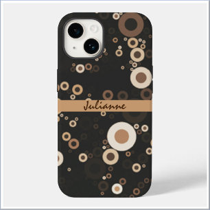 Retro Brown en Beige Circle Patroon Case-Mate iPhone 14 Hoesje