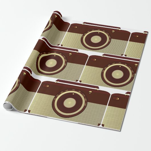 Retro Brown en Goud Antiek Radio Cadeaupapier (Uitgerold)