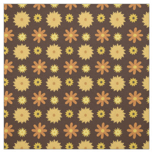 Retro Brown Oranje Yellow Floral Pattern uit 1970 Stof