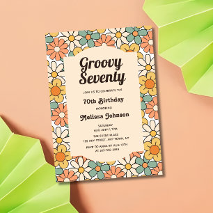Retro Brown Peach Floral Groovy 70e verjaardag Kaart