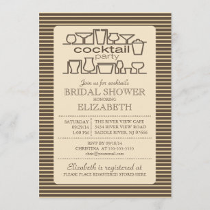 Retro Brown Tan Cocktail Party Vrijgezellenfeest Kaart