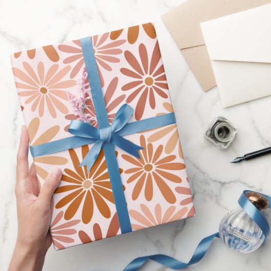 Retro Brownish Daisy Cadeaupapier (Geschenken)