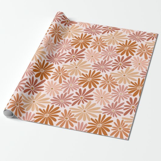 Retro Brownish Daisy Cadeaupapier (Uitgerold)