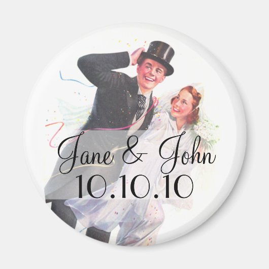 Retro bruid & bruidegom bruiloft magneet (Voorkant)