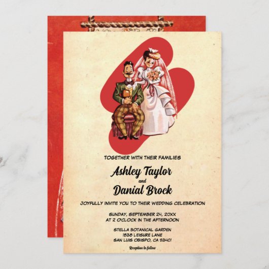  retro bruid en bruidegom 50s Classic Wedding Kaart (Voorkant / Achterkant)