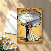 retro bruid en bruidegom stripboek bruiloft acryl uitnodigingen