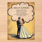 retro bruid en bruidegom stripboek bruiloft acryl uitnodigingen (Voorkant)