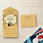  retro bruid en bruidegom stripboek bruiloft all in one uitnodiging