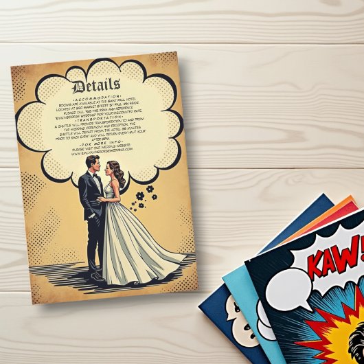 retro bruid en bruidegom stripboek bruiloft informatiekaartje