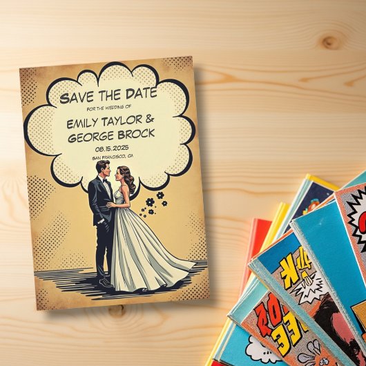 retro bruid en bruidegom stripboek bruiloft save the date