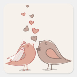 Retro bruid en bruidegom vogels geschenken vierkante sticker