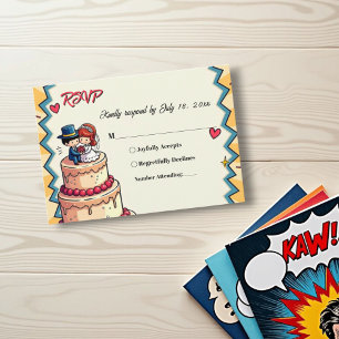 Retro Bruid & Groom Pop Art Comic Style Wedding RSVP Kaartje
