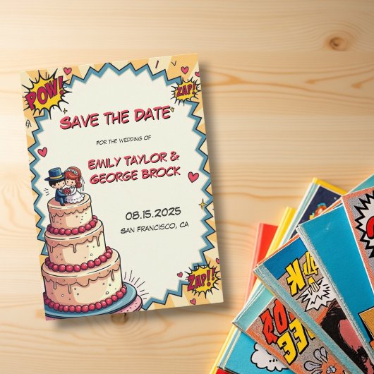 Retro Bruid & Groom Pop Art Comic Style Wedding Save The Date