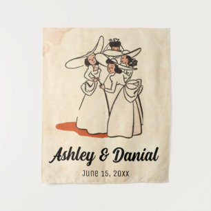 Retro Bruidsmeisjes 50s Oude Bruiloft Wandkleed