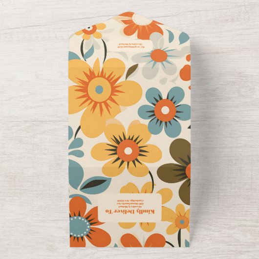 Retro bruiloft All In One Uitnodiging (Buitenkant)