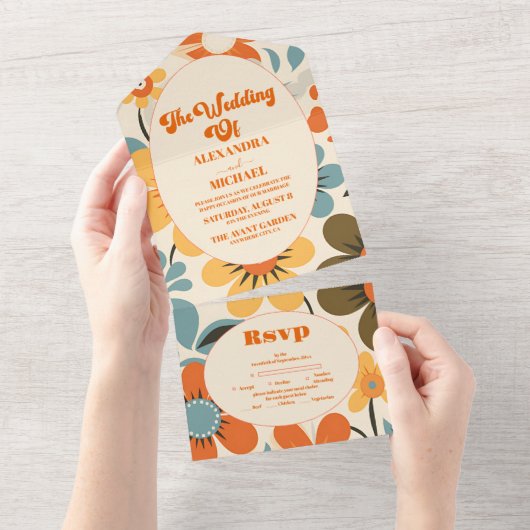 Retro bruiloft All In One Uitnodiging (Afscheurbaar)