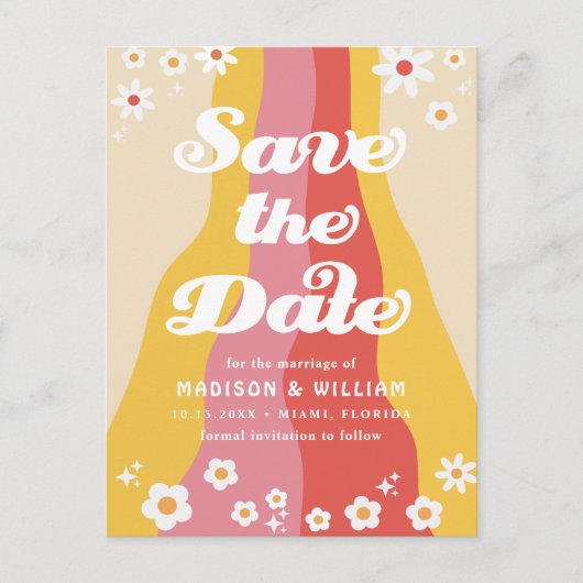 Retro bruiloft Bewaar de datum Briefkaart (Voorkant)