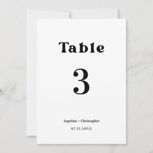 Retro Bruiloft Minimalistisch Script Tafelnummer (Voorkant)