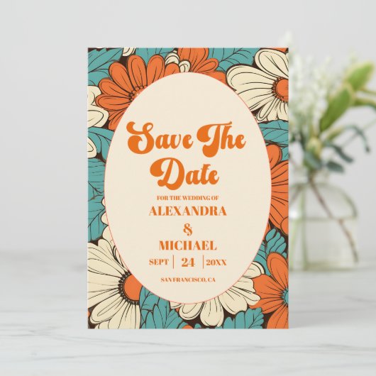 Retro bruiloft Save The Date (Staand voorkant)