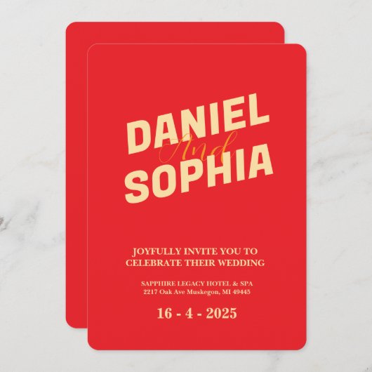 Retro bruiloft uitnodiging kaart Rood (Voorkant / Achterkant)