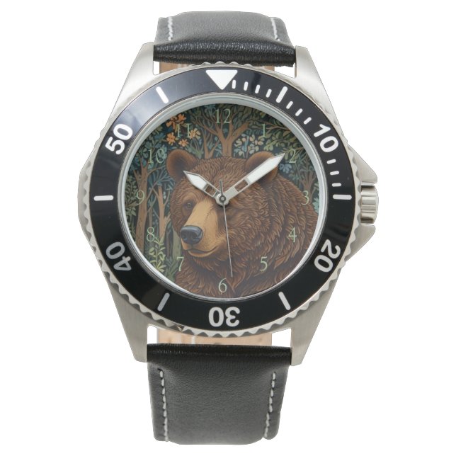 Retro bruin beer boho houtland artwork horloge (Voorkant)