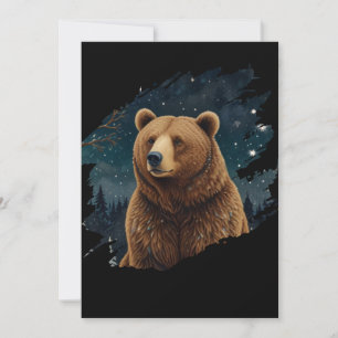 Retro bruin beer middernacht sterrenlandschap kaart