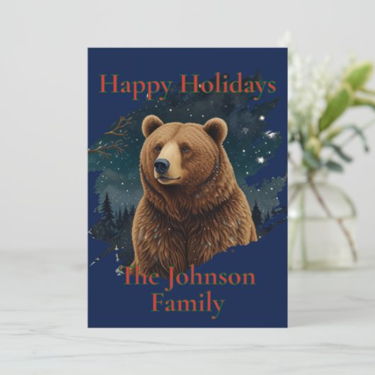 Retro bruin beer middernacht sterrenlandschap kaart (Staand voorkant)