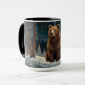 Retro bruin beer middernacht winterlandschap mok (Voorkant links)