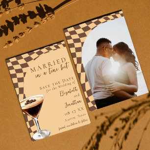 Retro Bruin Beige Espresso Martini Foto Bruiloft Save The Date