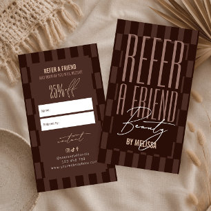 Retro Bruin & Beige Groovy Verwijs een Vriend Kort Aanbevelingskaartje
