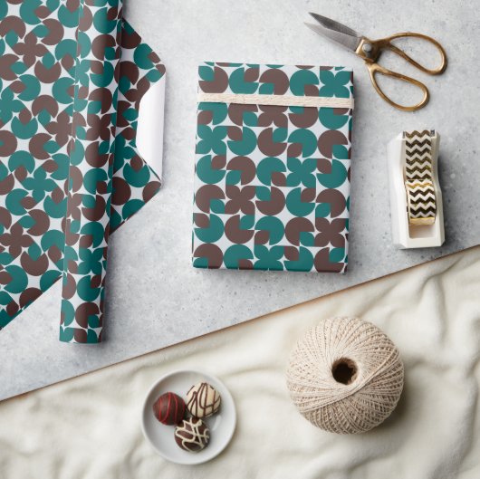 Retro Bruin & Blauwgroen Schelpen, Bladeren, en Bl Cadeaupapier (Crafts)