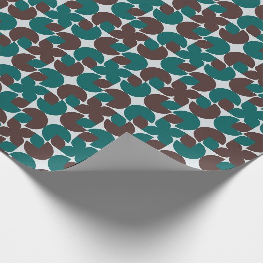 Retro Bruin & Blauwgroen Schelpen, Bladeren, en Bl Cadeaupapier (Hoek)