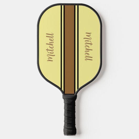 Retro bruin en geel gestreepte pickleball peddel pickleball paddle (Voorkant)