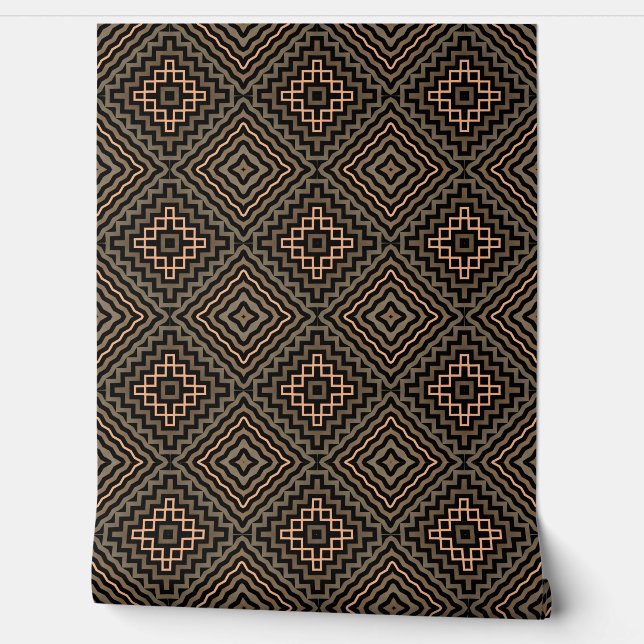 Retro Bruin & Zwart Geometrisch Modern Classy Deco Behang (Afrollen)