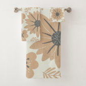 Retro  Bruine Bloemen Bad Handdoek (Insitu)