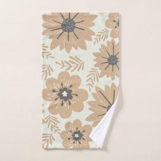 Retro  Bruine Bloemen Bad Handdoek (Handdoek)